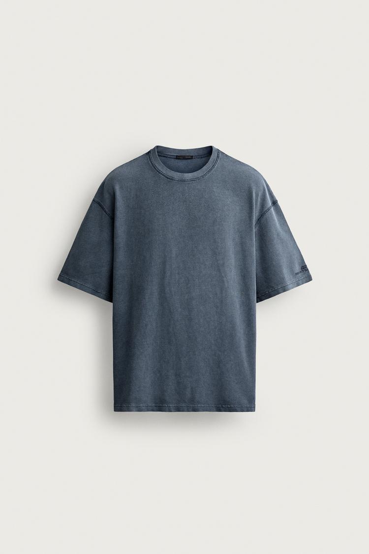 WASHED WAFFLE KNIT SHIRT — Blue