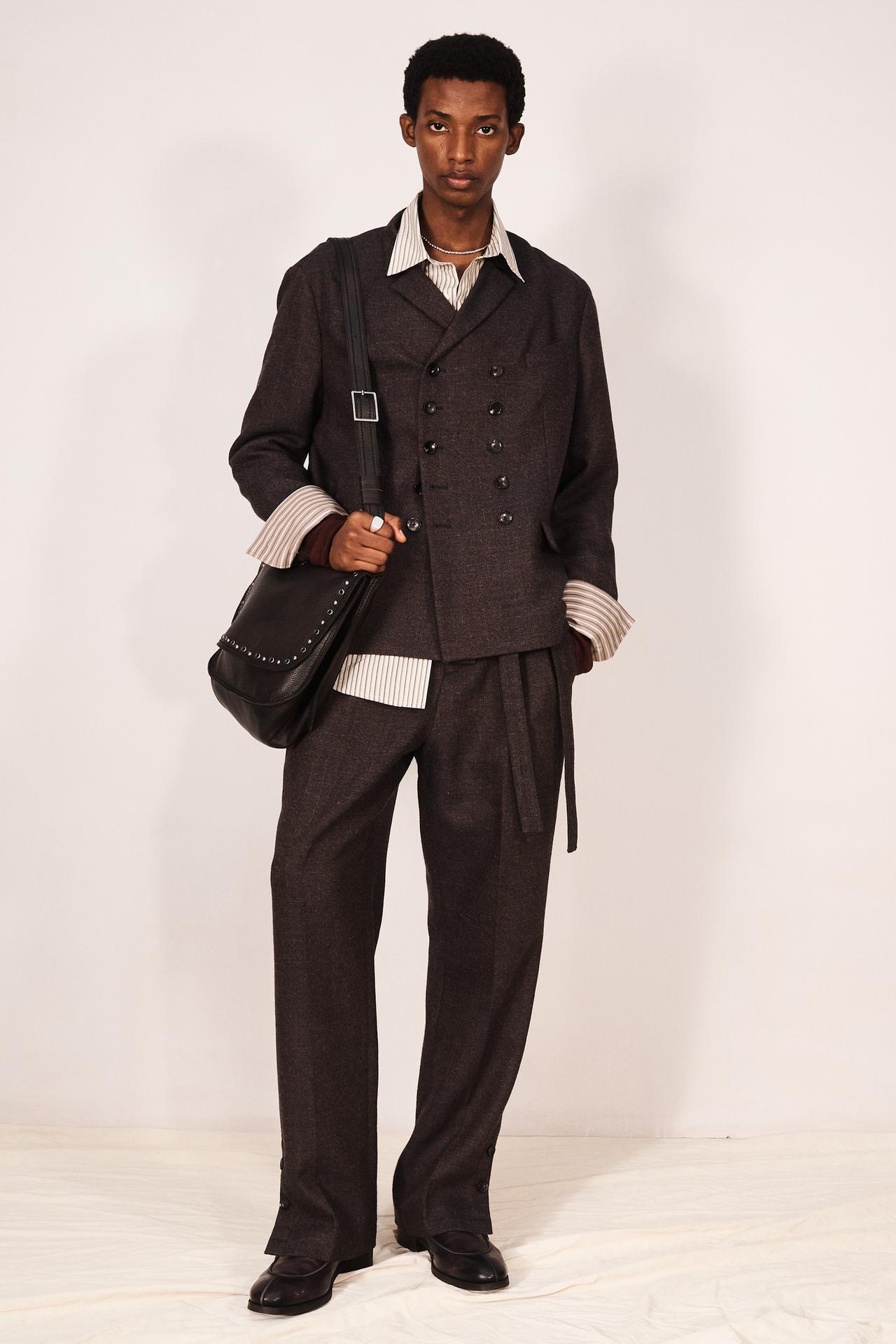 TEXTURED WOOL BLEND DOUBLE-BREASTED SUIT BLAZER