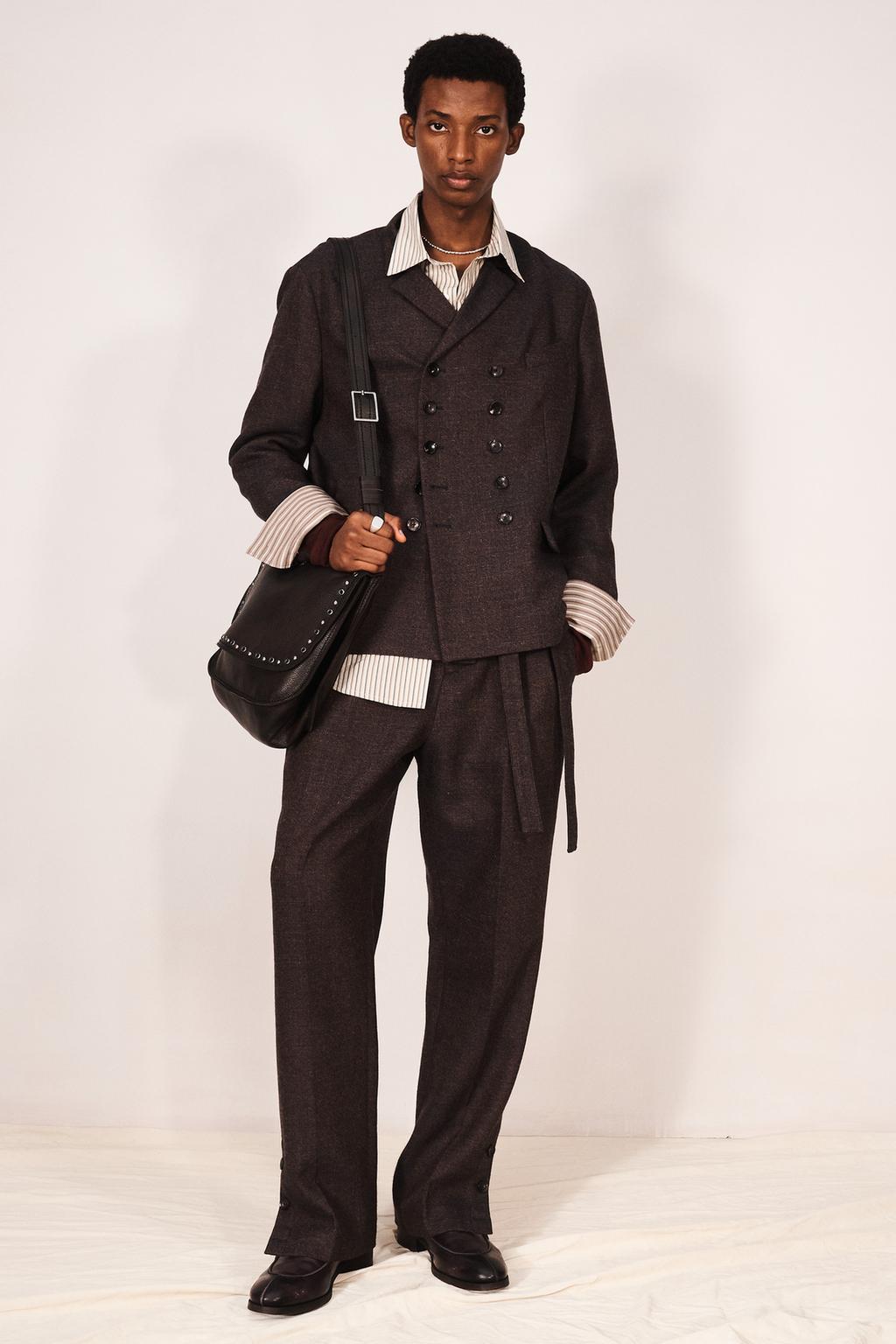 TEXTURED WOOL BLEND DOUBLE-BREASTED SUIT BLAZER