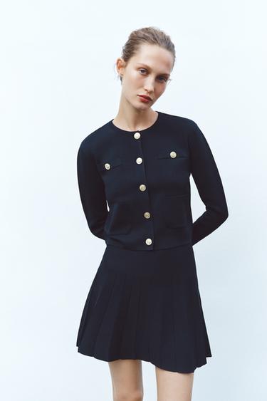 Zara GOLDEN BUTTON KNIT CARDIGAN - Navy blue - Image 0