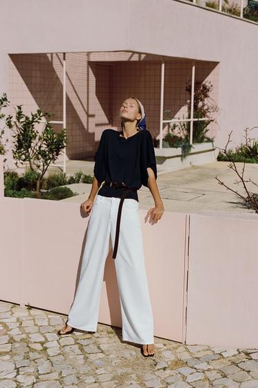 KNIT TOP WITH WIDE SLEEVES - Navy blue by Zara