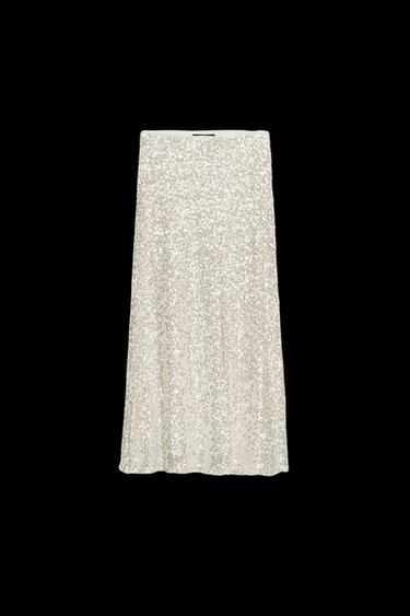FALDA MIDI LENTEJUELAS - Plata de Zara - Imagen 0