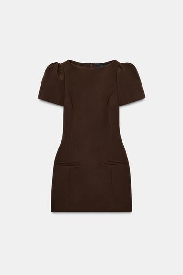 SHORT DRESS WITH PLEATS AND POCKETS - Brown by Zara - Image 4