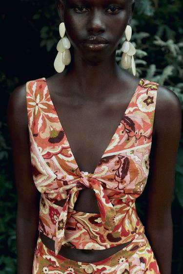 TOP RUSTIQUE IMPRIMÉ AVEC NŒUD - Multicolore de Zara - Image 1