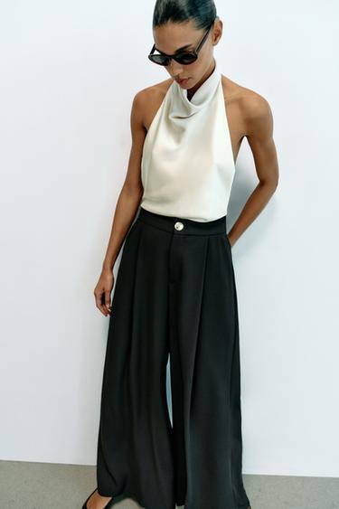 GOLD BUTTON PALAZZO PANTS — Black 1