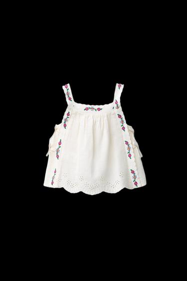 TOP FLORES BORDADAS CON ALOGÓN Y LINO - Crudo de Zara