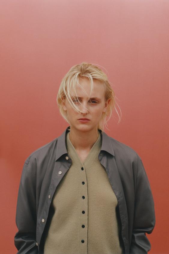 Zara 100% EXTRA-SOFT WOOL V-NECK JACKET - Greenish - Image 0