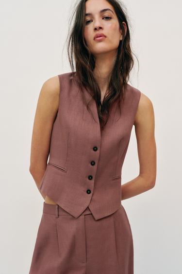 Zara LINEN VEST SET - MARSALA