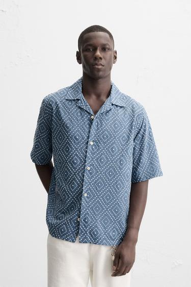 HEMD MIT KONTRASTSTARKER STICKEREI - Blau von Zara