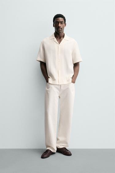 Zara GEOMETRIC JACQUARD SHIRT - Ecru