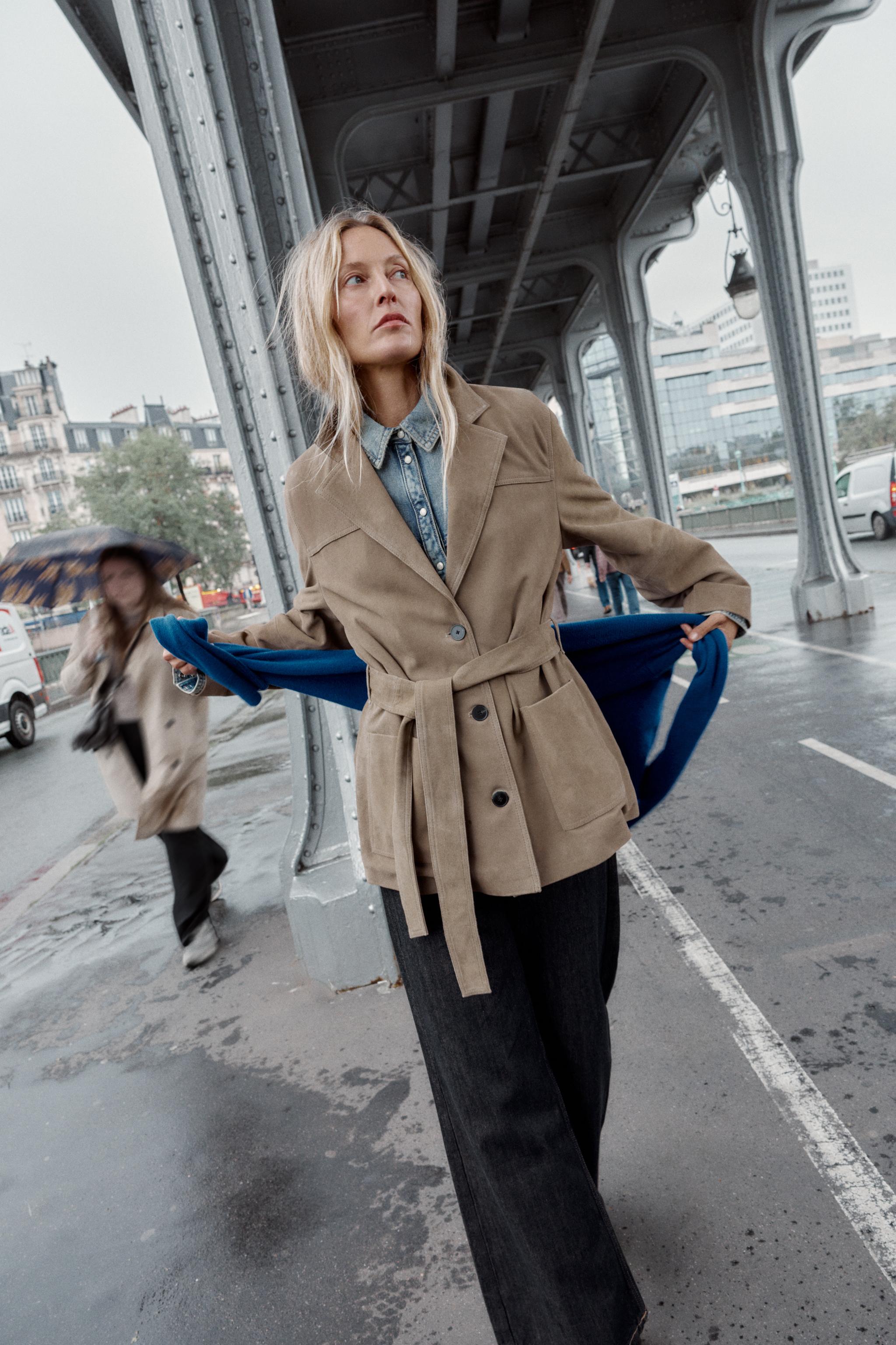 【ZARA】ベルト付きロングブレザー 肩パッド入りベルト付きブレザー - モールグレー | ZARA Japan