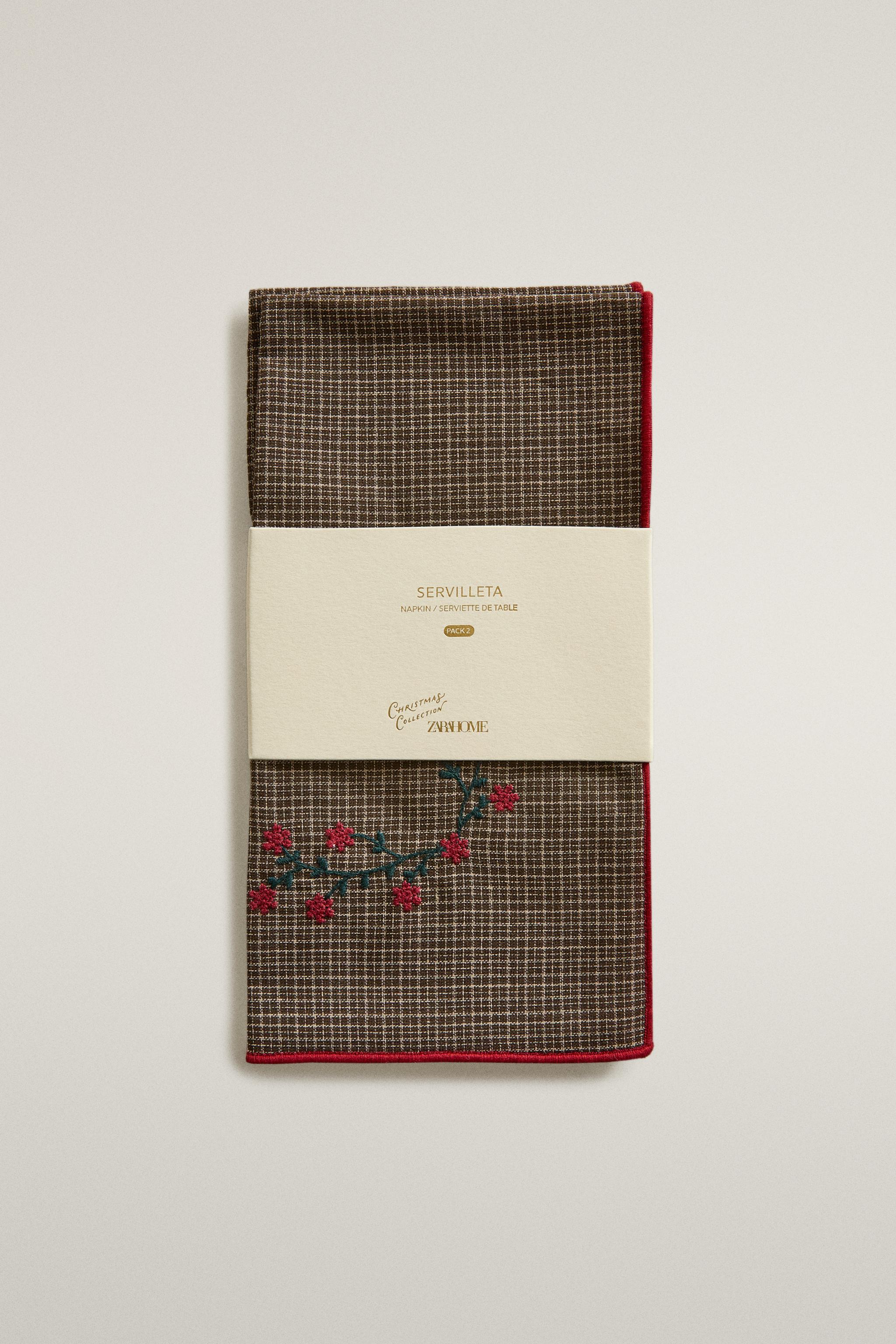 CHRISTMAS EMBROIDERED COTTON NAPKINS (PACK OF 2)