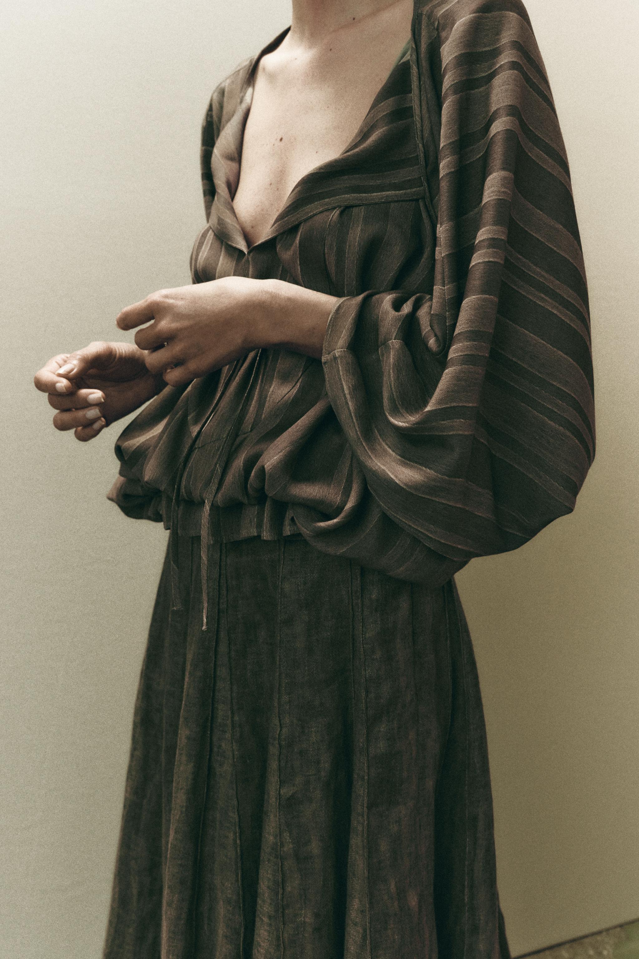 ZARA ストライプ　リネン　トップス リネン混ストライプ柄シャツ - 青色/白色 | ZARA Japan / 日本