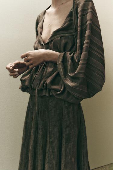 ZW COLLECTION VOLUME JACQUARD TOP - Brown by Zara - Image 1
