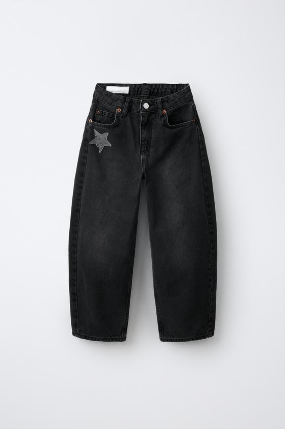 JEANS BARREL CON PARCHES DE ESTRELLA - Gris de Zara - Imagen 0