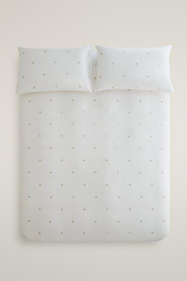 DUVET COVER WITH EMBROIDERED TREES — Oyster-white 1