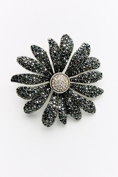 FLOWER BROOCH WITH RHINESTONES - Silver by Zara