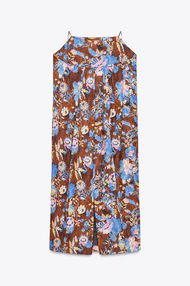 FLORAL PRINT POPLIN DRESS ZW COLLECTION - Brown-Blue by Zara - Image 5