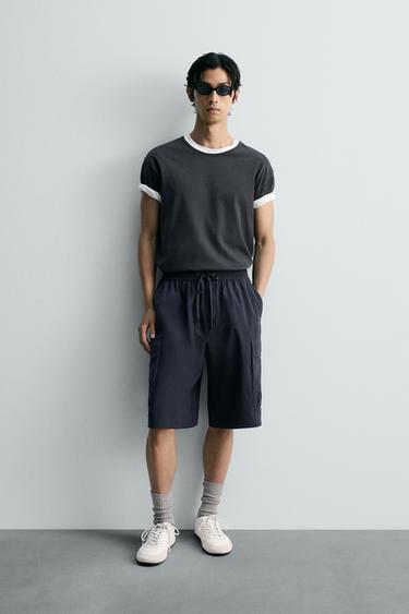 WIDE-LEG CARGO BERMUDA SHORTS - Navy blue by Zara