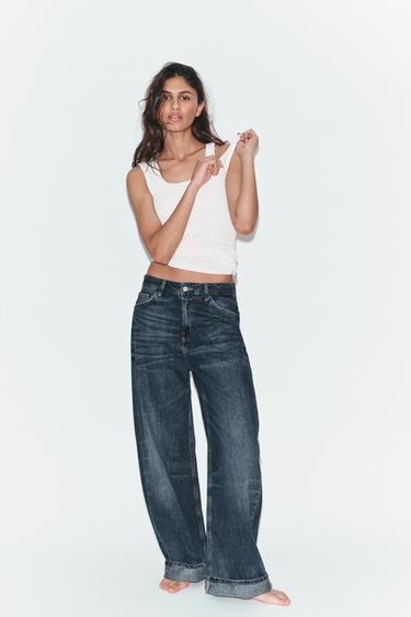 JEANS TRF BAGGY FOLDED MIDT PÅ TALJEN - marine fra Zara