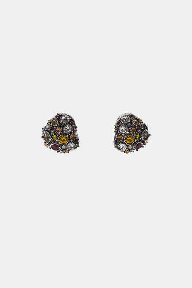 JEWEL BUTTON EARRINGS - Silver by Zara