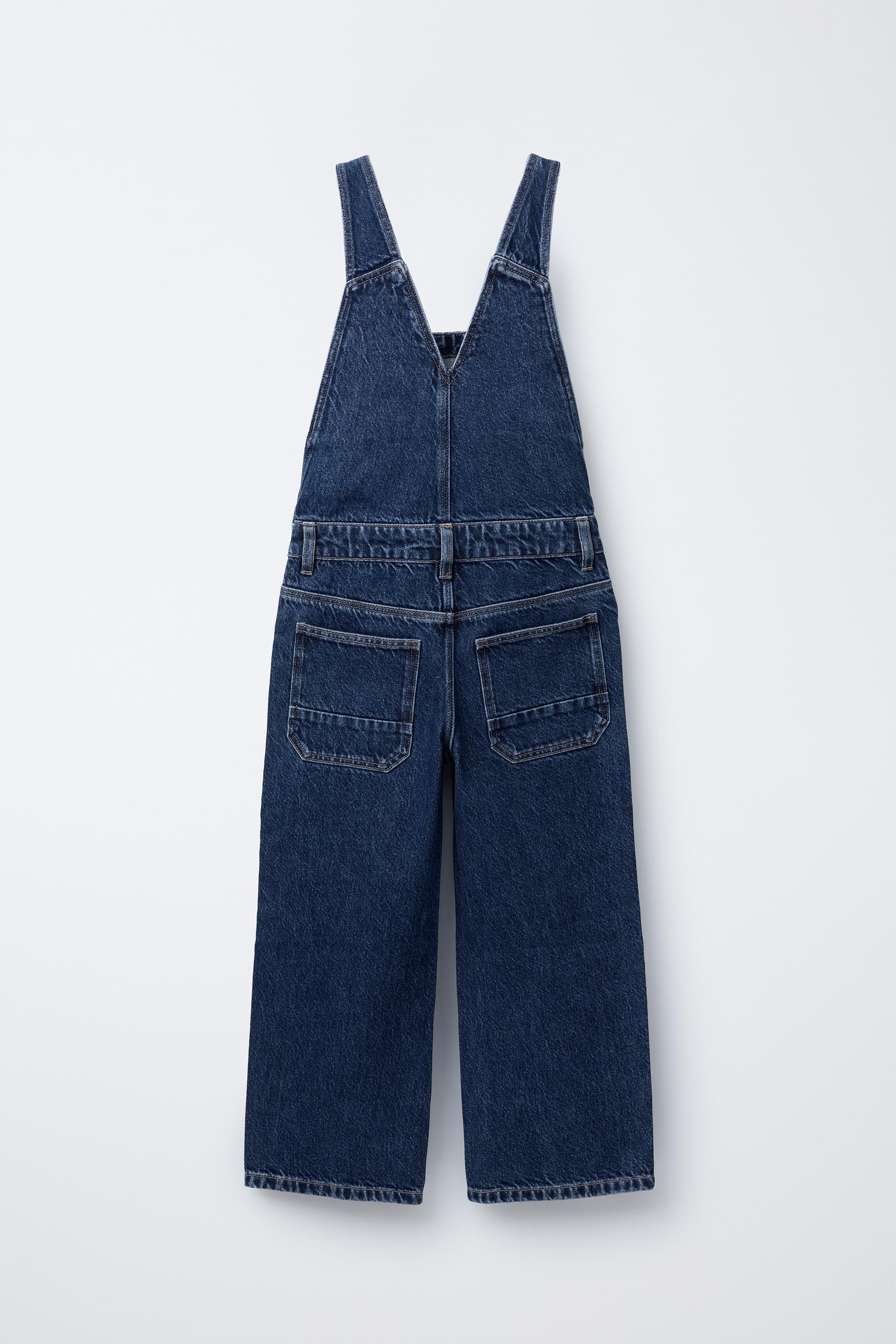ラベル付きデニムロングオーバーオール - ブルー | ZARA Japan