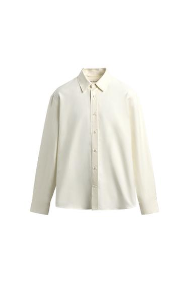 Zara REGULAR FIT COTTON-SILK SHIRT - Oyster-white