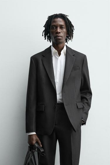 WOOL BLEND TEXTURED SUIT BLAZER - Black by Zara