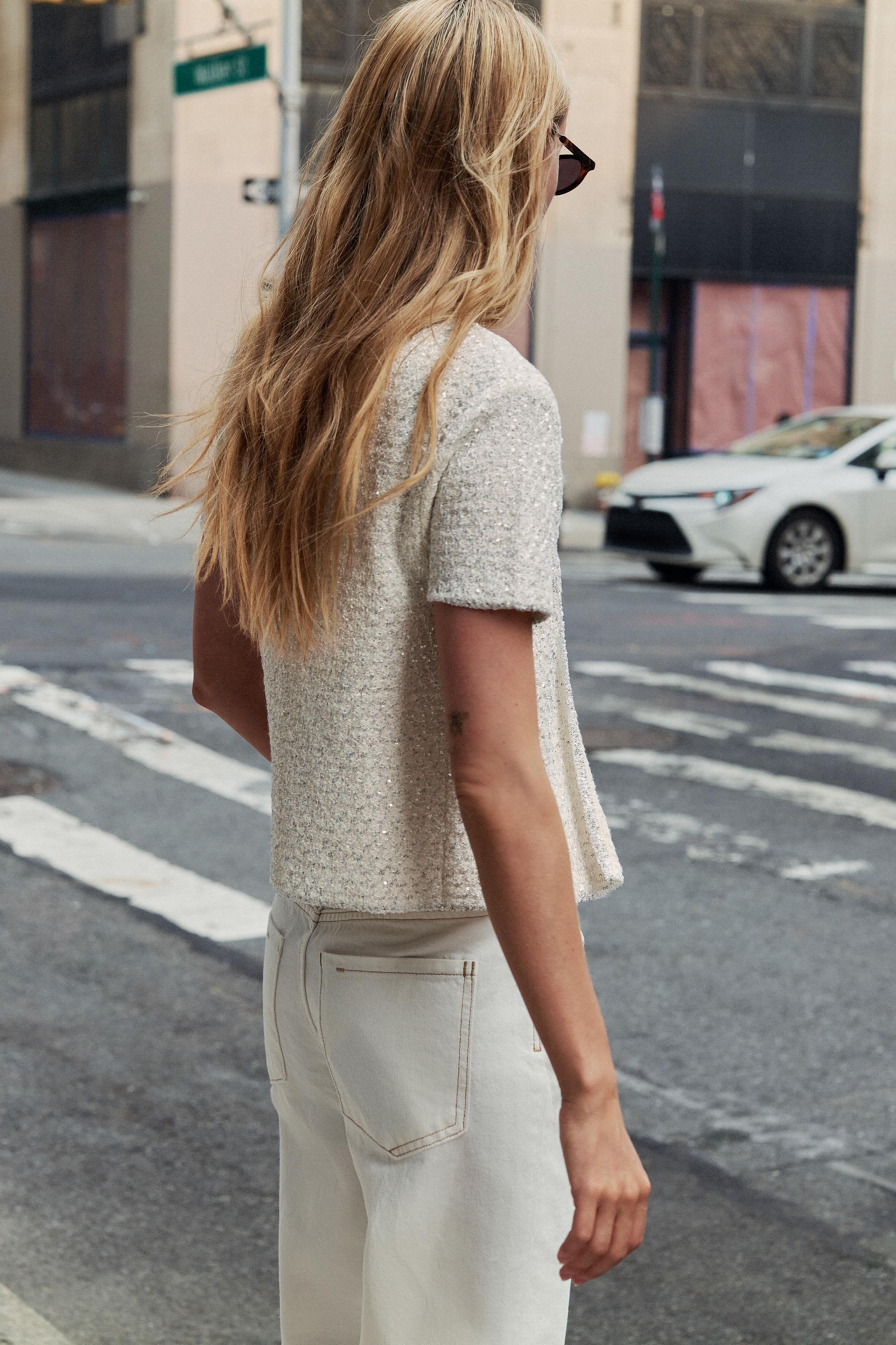 Женские кардиганы Zara SEQUIN AND METALLIC THREAD CARDIGAN — фото 5