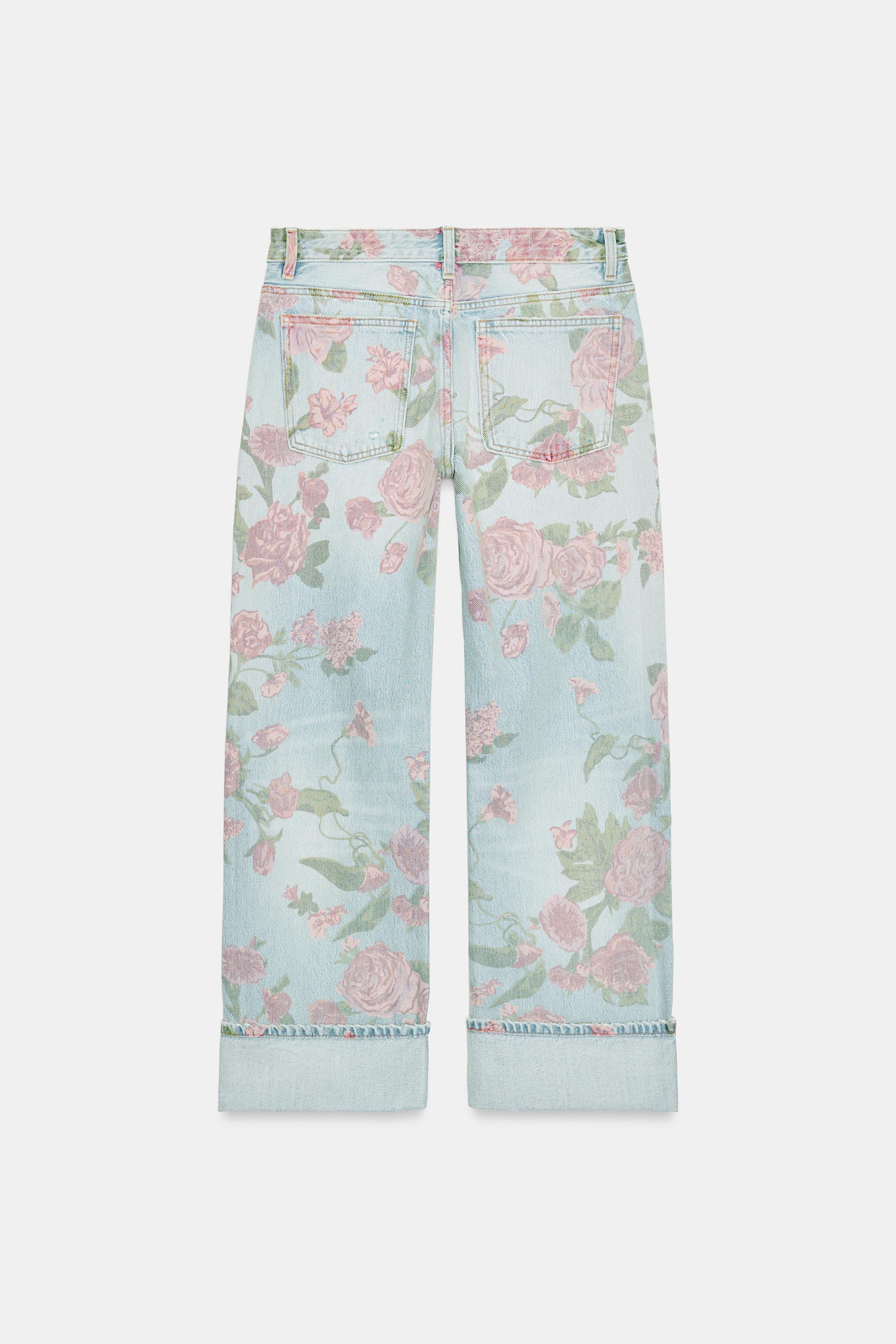 TRF LOW RISE LOOSE FIT PRINTED FOLDED JEANS