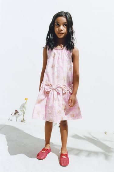 FLORAL POPLIN DRESS WITH BOWS - Pink by Zara