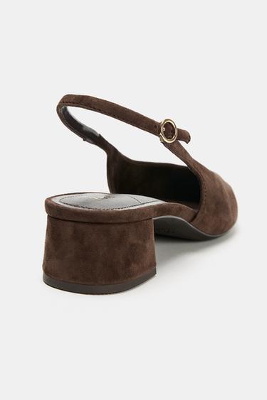 CHAUSSURES OUVERTES À L'ARRIÈRE EN DAIM - Marron de Zara - Image 4