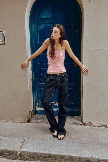 SEQUINNED BANDEAU TOP - Pink by Zara