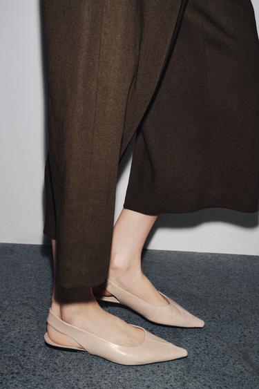 Zara LEATHER SLINGBACK BALLET FLATS - Off White