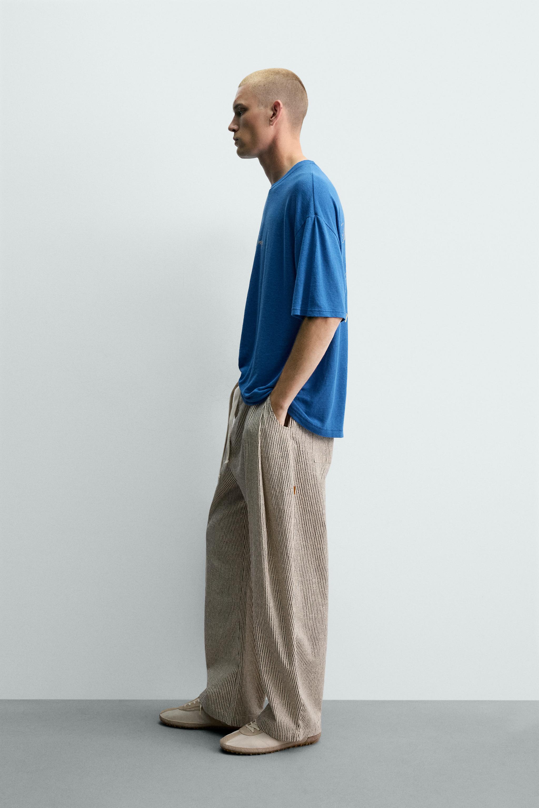 LINEN BLEND PRINTED TEXT T-SHIRT