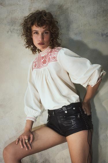 Zara EMBROIDERED BLOUSE KATE MOSS X ZARA - Ecru / Red