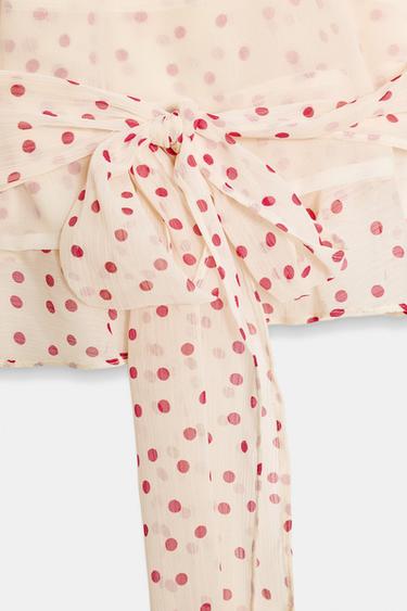 GEORGETTE HALTER TOP - Ecru / Red by Zara - Image 4