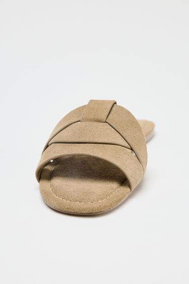 CROSSOVER SPLIT SUEDE FLAT SANDALS - Brown by Zara - Image 4