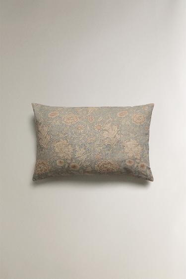 WASHED LINEN MORRIS & CO. PRINTED CUSHION COVER - Blue by Zara - Image 0