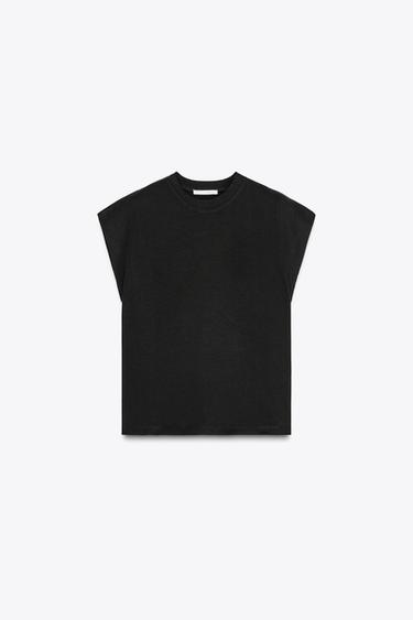Zara WASHED EFFECT SLEEVELESS T-SHIRT - Black