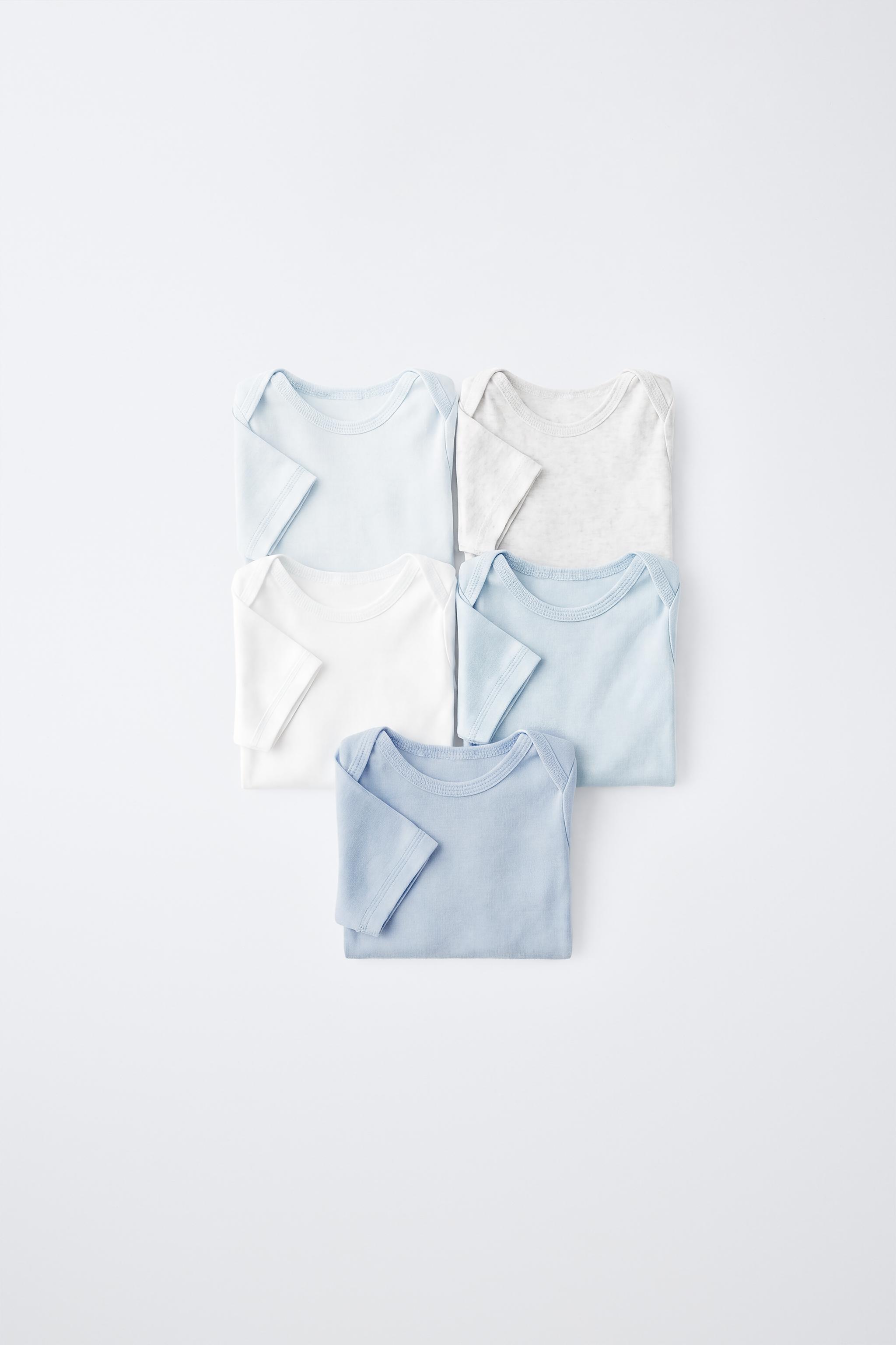 FIVE-PACK SHORT SLEEVE BODYSUITS WITH LABEL — Blue