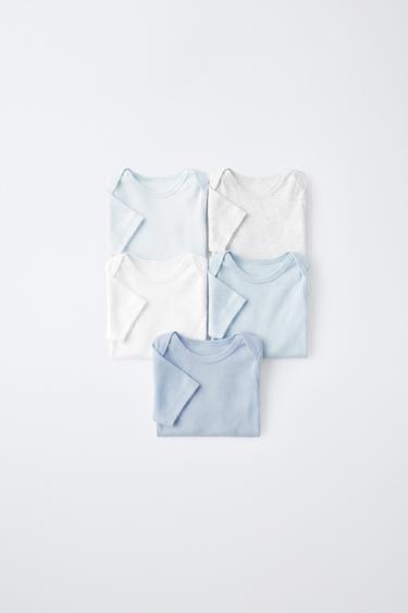 LOT DE CINQ BODYS MANCHES COURTES À ÉTIQUETTE - Bleu de Zara