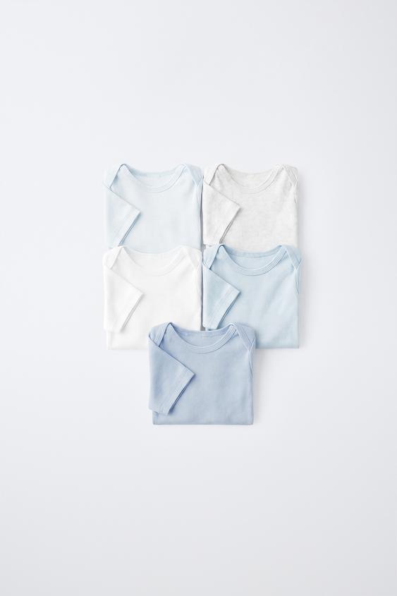 حزمة ٥ بوديهات بأكمام قصيرة وملصق - أزرق الخاص بـ Zara - صورة 0