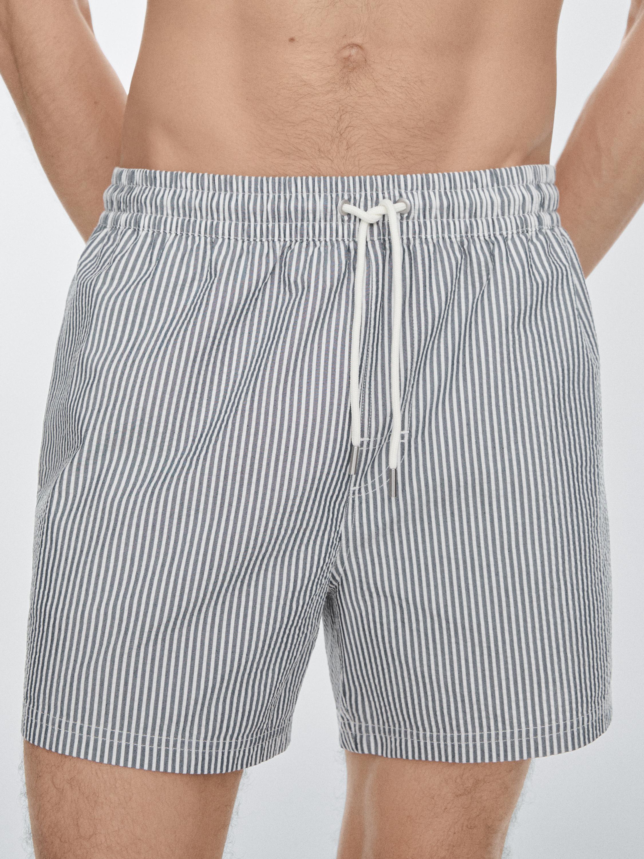 Swimming trunks with striped details — Navy blue