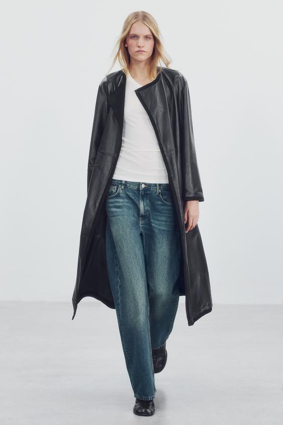 Zara ZW COLLECTION 100% LEATHER COMBINED COAT - Black - Image 0