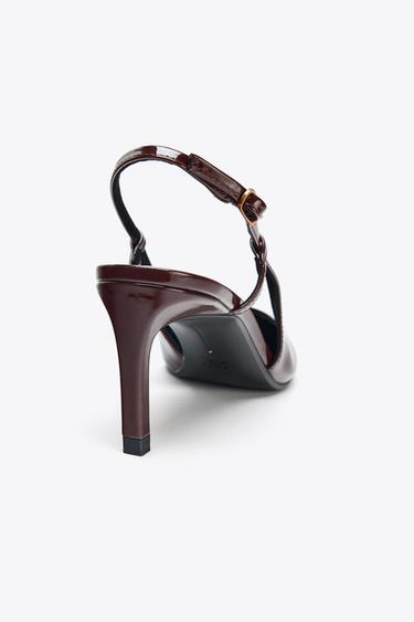 FAUX PATENT HIGH-HEEL SLINGBACK SHOES - Chocolate Brown by Zara - Image 4