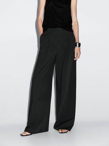 Zara Darted wide-leg trousers - Black - Image 0