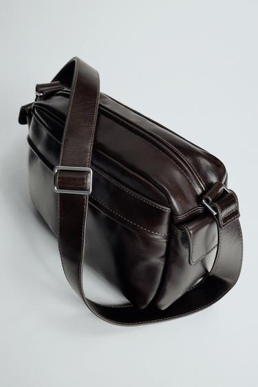 LEATHER CROSSBODY BAG - Brown by Zara