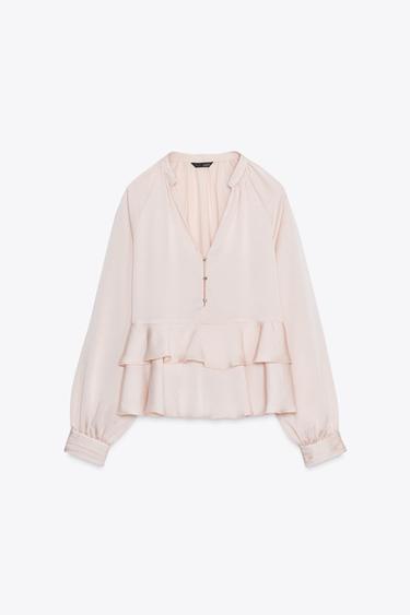 RUFFLED BLOUSE - Beige-pink by Zara