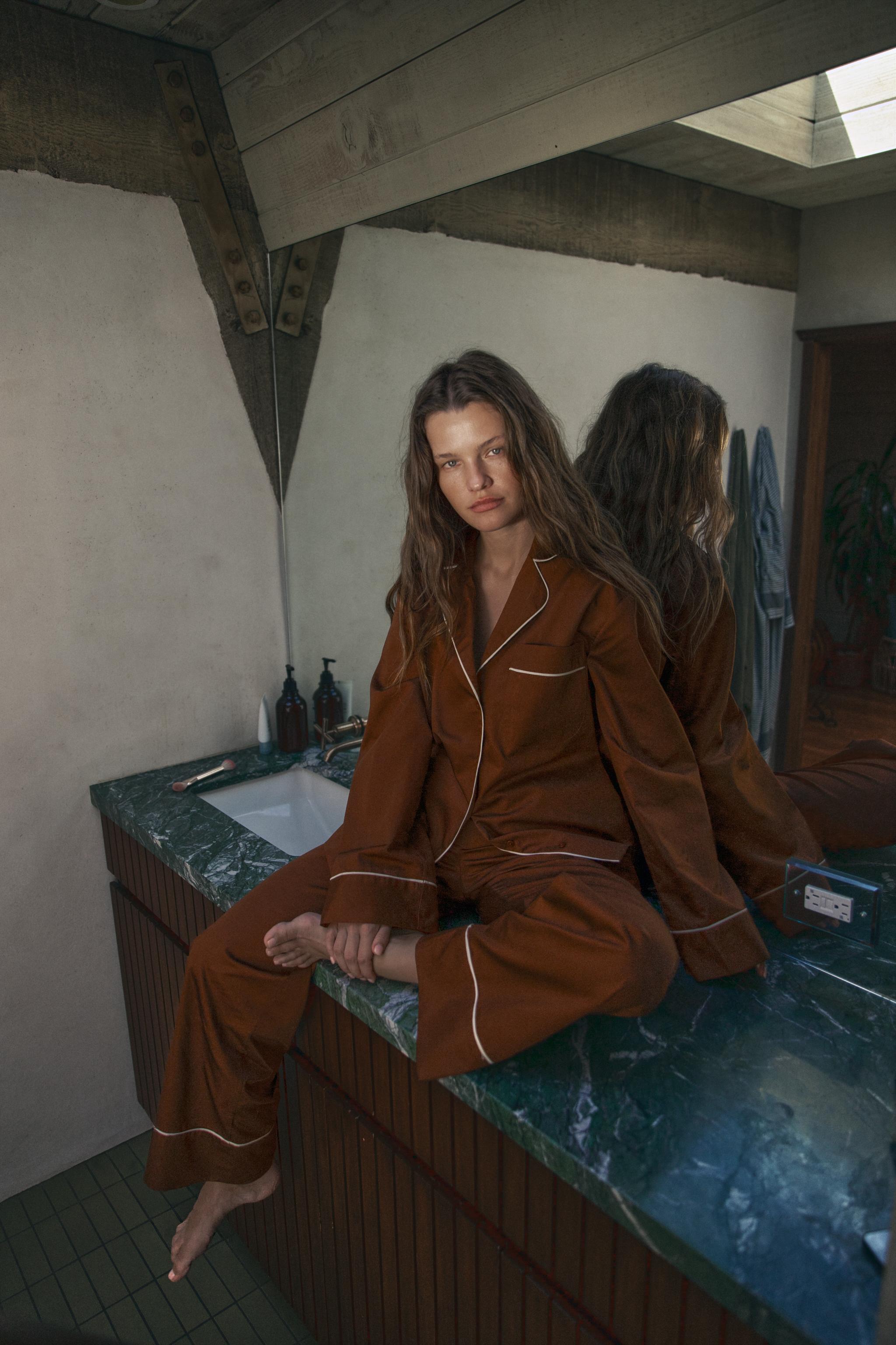 CHEMISE DE PYJAMA EN POPELINE AVEC CONTRASTE